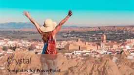  Presentation with granada - PPT theme enhanced with happy-woman-visiting-guadix-granada background and a coral colored foreground