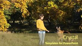  Presentation with dog park - Slides consisting of happy-woman-walking background and a tawny brown colored foreground