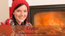  Presentation with home - Colorful PPT theme enhanced with happy-woman-warming-up backdrop and a  colored foreground