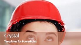  Presentation with safety - Cool new slides with happy woman wearing a helmet backdrop and a coral colored foreground