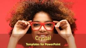  Presentation with good life - Presentation design featuring happy-woman-wearing-eyeglasses-smiling background and a tawny brown colored foreground