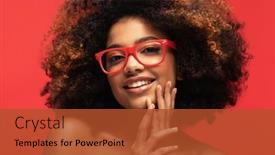  Presentation with good life - Presentation theme consisting of happy-woman-wearing-eyeglasses-smiling background and a red colored foreground