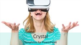  Presentation with movies - Theme with happy woman wearing virtual reality goggles watching movies or playing video games isolated on white background smiling female looking in vr glasses and gesturing with hands background and a cyan colored foreground