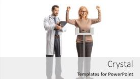  Presentation with weighing scale - Presentation theme consisting of happy-woman-weighing background and a light gray colored foreground