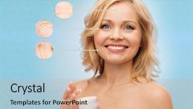  Presentation with anti aging - Slide set enhanced with happy woman with anti-aging background and a coral colored foreground