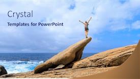  Presentation with adventure - Presentation theme with happy-woman-with-arms-raised background and a  colored foreground