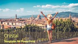  Presentation with tour - PPT theme with happy-woman-with-arms-raised and a tawny brown colored foreground