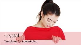  Presentation with blank - PPT theme having happy woman with blank board background and a  colored foreground