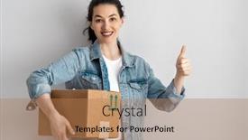  Presentation with online shopping - Presentation featuring happy-woman-with-cardboard-box background and a coral colored foreground
