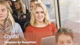  Presentation with bus - PPT theme enhanced with computer on the bus background and a coral colored foreground