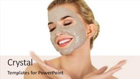  Presentation with facial - Theme having happy woman with facial mask background and a coral colored foreground