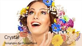  Presentation with flower woman - Slide deck having happy woman with flower isolated background and a coral colored foreground