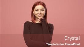  Presentation with eyes - PPT layouts featuring happy-woman-with-gray-eyes background and a tawny brown colored foreground