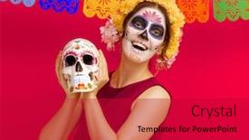  Presentation with makeup - Presentation design enhanced with happy-woman-with-halloween-creative background and a  colored foreground
