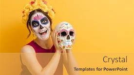  Presentation with makeup - Presentation theme consisting of happy-woman-with-halloween-creative background and a  colored foreground