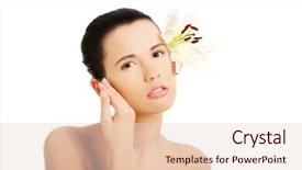  Presentation with lily flower - Colorful PPT theme enhanced with happy woman with healthy skin and lily flower backdrop and a lemonade colored foreground