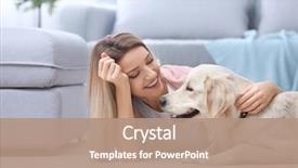  Presentation with guide dog helping blind woman - Amazing slide deck having happy woman with her dog backdrop and a coral colored foreground