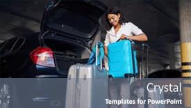  Presentation with car parking - Cool new slide deck with happy-woman-with-many-suitcases backdrop and a gray colored foreground