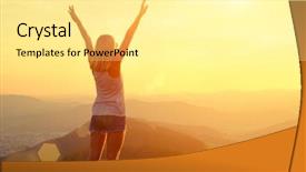  Presentation with bright future - PPT layouts having happy woman with open arms background and a blonde colored foreground