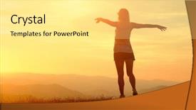  Presentation with bright future - Colorful PPT theme enhanced with happy woman with open arms backdrop and a  colored foreground