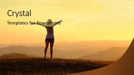  Presentation with bright future - PPT theme enhanced with happy woman with open arms background and a  colored foreground