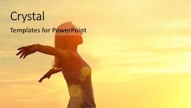  Presentation with bright future - Audience pleasing theme consisting of happy woman with open arms backdrop and a blonde colored foreground