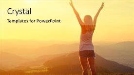  Presentation with bright future - Theme featuring happy woman with open arms background and a blonde colored foreground