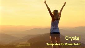  Presentation with bright future - PPT theme with happy woman with open arms background and a tawny brown colored foreground