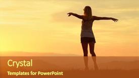  Presentation with bright future - Colorful slides enhanced with happy woman with open arms backdrop and a crimson colored foreground