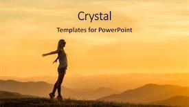  Presentation with bright future - PPT theme having happy woman with open arms background and a  colored foreground