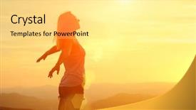  Presentation with bright future - PPT theme featuring happy woman with open arms background and a blonde colored foreground