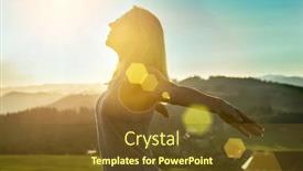  Presentation with bright future - Audience pleasing PPT theme consisting of happy-woman-with-open-arms backdrop and a tawny brown colored foreground