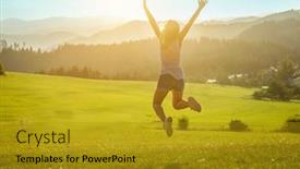  Presentation with bright future - PPT layouts with happy-woman-with-open-arms background and a gold colored foreground