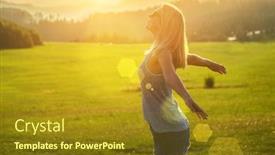  Presentation with bright future - Beautiful slides featuring happy-woman-with-open-arms backdrop and a tawny brown colored foreground