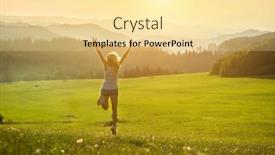  Presentation with bright future - Beautiful PPT layouts featuring happy-woman-with-open-arms backdrop and a blonde colored foreground