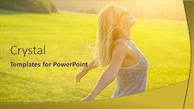  Presentation with bright future - Presentation theme featuring happy-woman-with-open-arms background and a yellow colored foreground