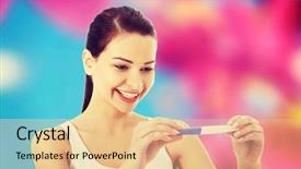  Presentation with pregnancy - Beautiful PPT layouts featuring happy woman with positive pregnancy test backdrop and a lemonade colored foreground