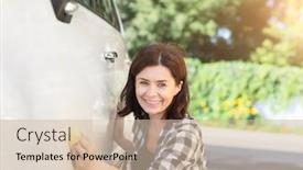  Presentation with shining - Audience pleasing PPT theme consisting of happy-woman-with-rag-next backdrop and a soft green colored foreground