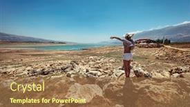  Presentation with amazing - Slide deck with happy-woman-with-raised-up background and a coral colored foreground