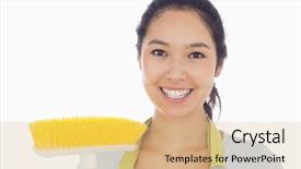  Presentation with brush - Colorful theme enhanced with happy woman with sweeping brush backdrop and a coral colored foreground