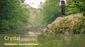  Presentation with umbrella - Theme featuring happy-woman-with-umbrella-standing background and a tawny brown colored foreground