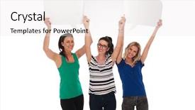  Presentation with rural women in india india - Amazing PPT layouts having happy women holding blank speech backdrop and a sky blue colored foreground