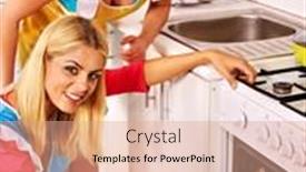  Presentation with fish - PPT theme having happy-women-prepare-fish background and a coral colored foreground