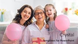  Presentation with grandma - Audience pleasing presentation design consisting of happy-women-s-day-child backdrop and a coral colored foreground