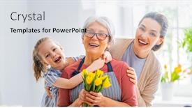  Presentation with grandma - PPT theme having happy-women-s-day-child background and a sky blue colored foreground