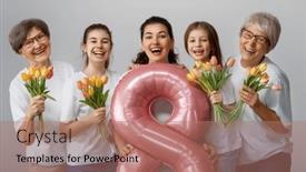  Presentation with happy holiday - Slide set having happy-women-s-day-children and a coral colored foreground