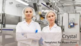  Presentation with ice cream - PPT theme with happy women technologists at ice background and a  colored foreground