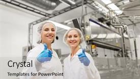  Presentation with ice cream - Theme featuring happy women technologists at ice background and a light gray colored foreground