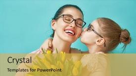  Presentation with mom daughter - Cool new presentation theme with happy women's day child backdrop and a yellow colored foreground