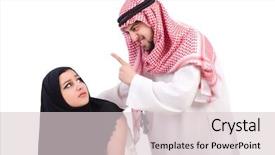  Presentation with wife - Presentation design consisting of happy work force - arab man with his wife background and a lemonade colored foreground